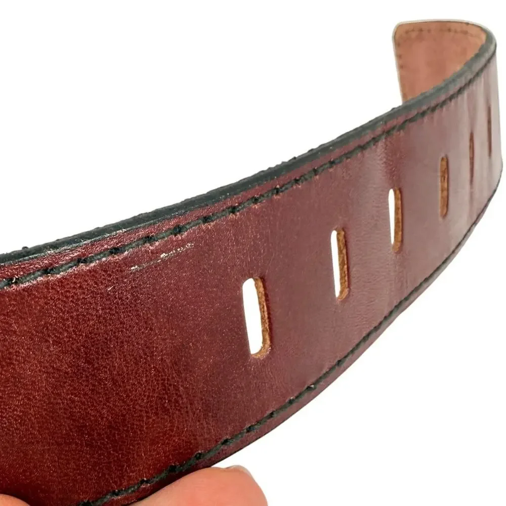 Bechelli Glazed Aniline Cowhide Leather Belt Strap Burgundy Size M 34–36